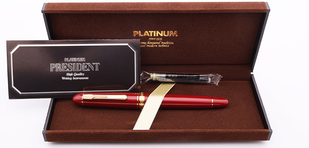Platinum President Fountain Pen - Wine Red w Gold Trim, Various
